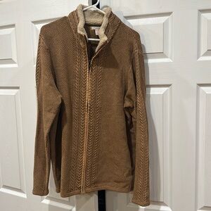 Carbon2cobalt zip up sweater, cable knit accents.  EUC